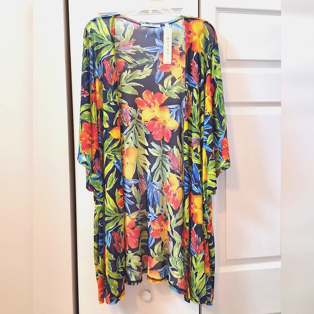 SOLD!!! Cyrus, NWT, Multicolor Floral Mesh Kimono - Picture 1 of 7